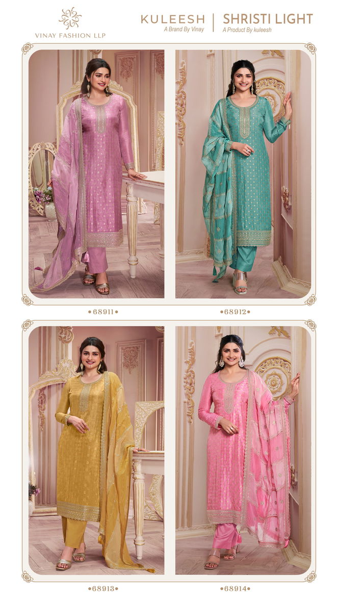 Shristi Light By Vinay Kuleesh Embroidered Dola Jacquard Salwar Kameez Suppliers In India
